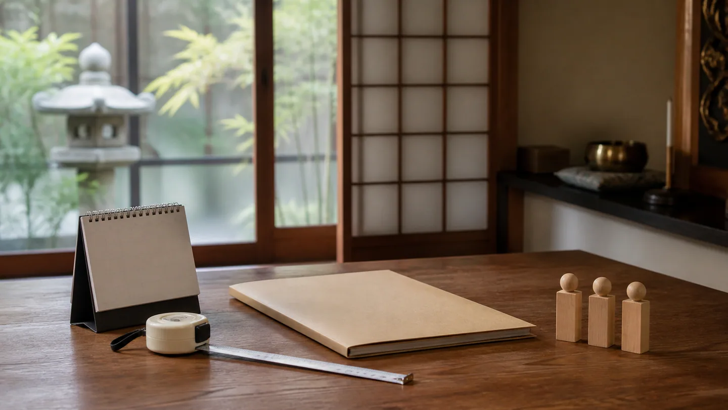 生成りの紙面に濃緑の縦帯と金の細線をあしらったカバー画像。上に「大石浩之のお寺ノート」、中央に大きな見出しで「永代供養の契約前に確認する3点｜場所・方法・期間」、下段に「ATAWI TEMPLE｜磐田市の寺院データベース」と日付「2026.08.27」が並ぶ。